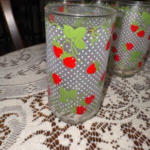 Vintage Libbey Strawberry Print Glass Tumblers - Set of 4